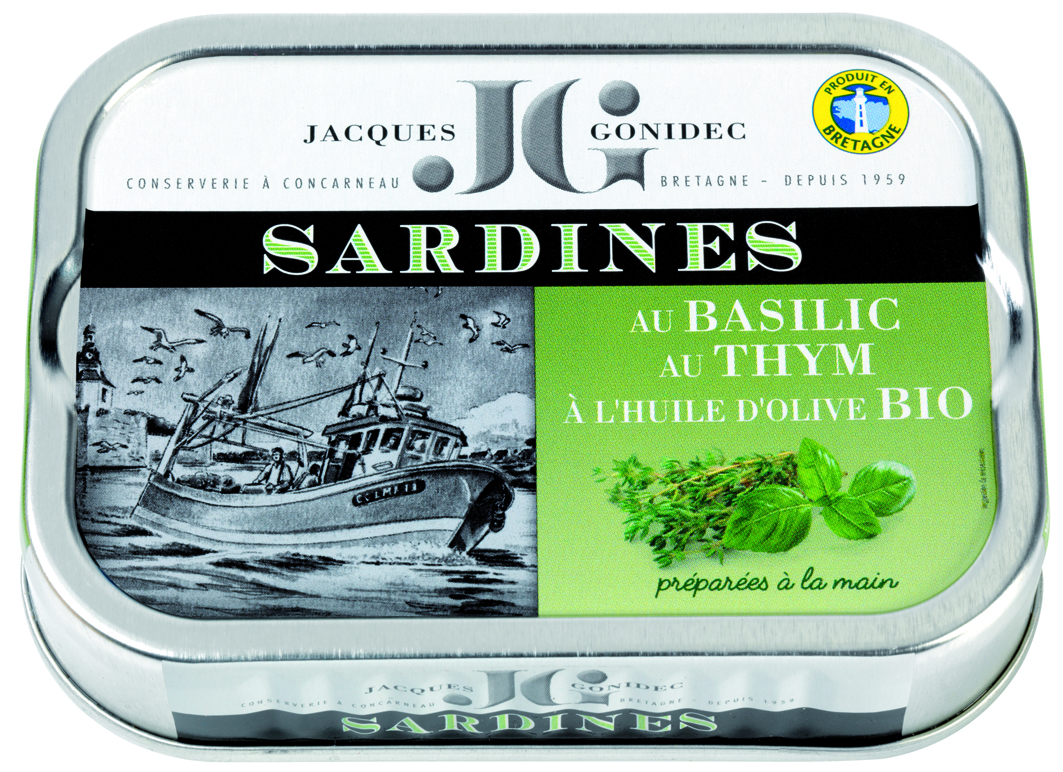 Jacques Gonidec Sardientjes met olijfolie, basilicum en tijm 115g - 3003